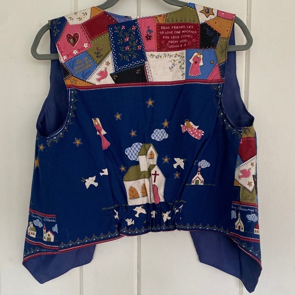 Handmade, Church Christian-themed Open Front Vest, Navy, Blue, Pink, Red - Picture 4 of 8